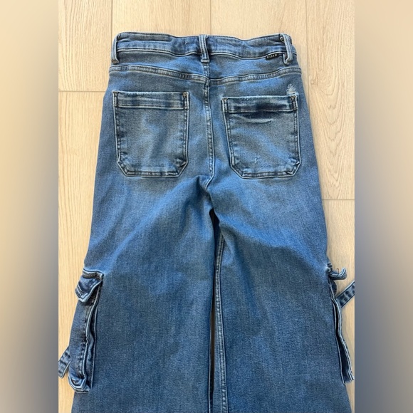 Risen High Rise Wide Leg Cargo Medium Wash Denim Jeans Blue Women’s Size 27 - Picture 5 of 10